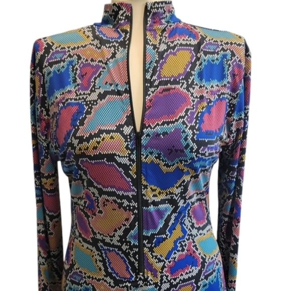 JEWEL TONE SNAKESKIN PRINT BODYCON DRESS - Picture 3 of 4